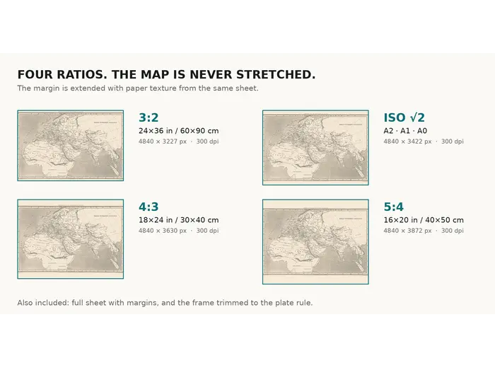 Print sizes at 300 dpi for Orbis veteribus cognitus, 1818