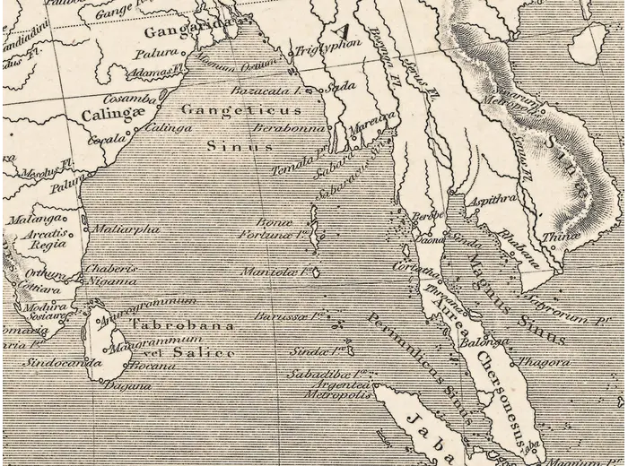 India and Taprobana on the 1818 map of the ancient world