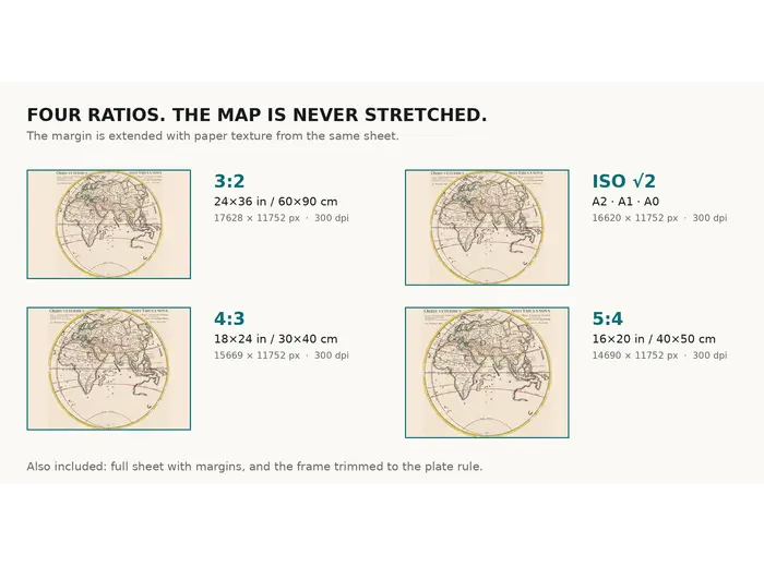 Print sizes at 300 dpi for Delisle, Orbis veteribus noti, 1714