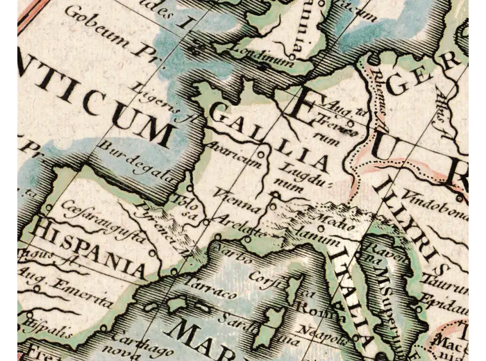 Europe in period hand colour on the 1714 Delisle map