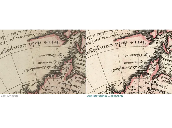Delisle's northern hemisphere before and after restoration
