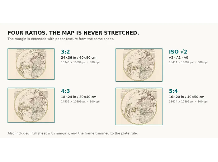 How large the northern hemisphere prints at 300 dpi