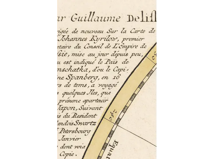 Detail at full size: the dedication naming Delisle