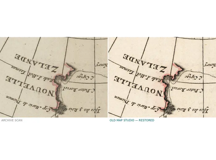 Delisle's southern hemisphere before and after restoration