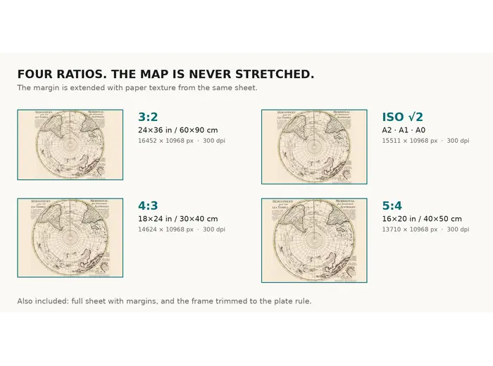 How large the southern hemisphere prints at 300 dpi