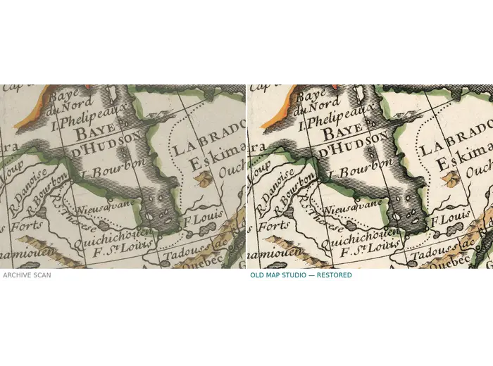 The Delisle 1724 western hemisphere before and after restoration