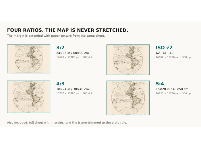 Print sizes of the Delisle 1724 western hemisphere at 300 dpi