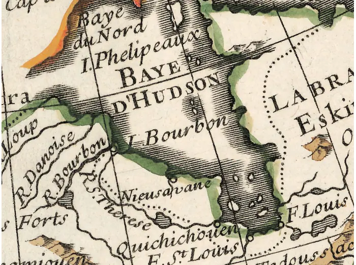 North America in hand coloring on the Delisle 1724 sheet