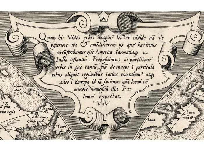 Title cartouche of the Mercator world map, 1564