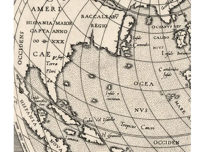 Hispania Nova and Terra Baccalearum on the Mercator world map, 1564