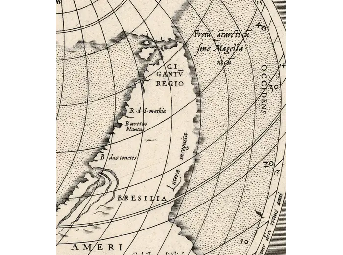Terra Australis and the Strait of Magellan on the Mercator world map, 1564