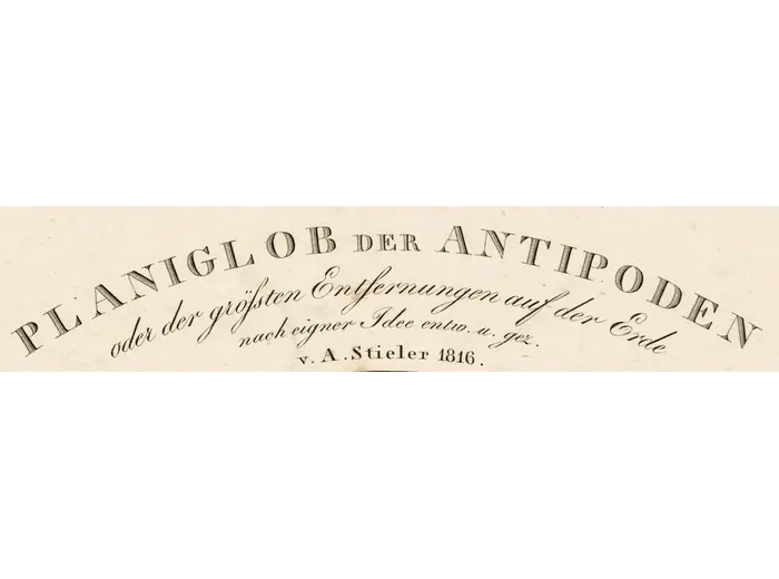 Antique World Map 1816 — Stieler, Planiglob der Antipoden — detail 1: title