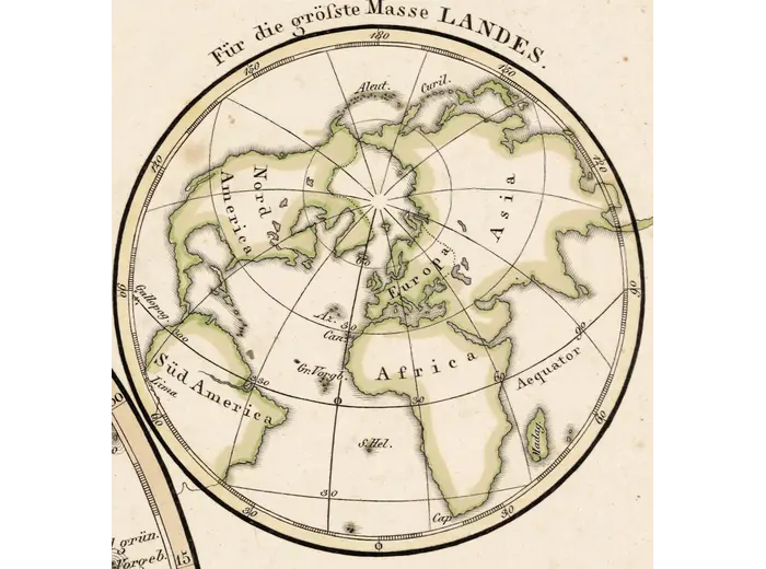 Antique World Map 1816 — Stieler, Planiglob der Antipoden — detail 3: inset groesste masse landes