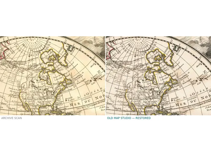 Delisle's Mappemonde of 1720 before and after restoration