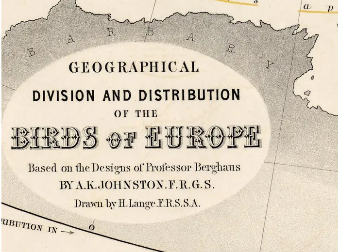 Antique World Map 1848 — Johnston, Zoological Geography — detail 2: europe cartouche
