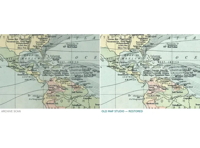 Before and after restoration: the archive scan next to the restored 300 dpi file