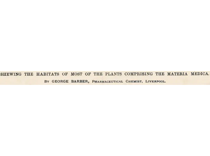 Title banner at 1:1 — The Pharmaceutical or Medico-Botanical Map of the World, by George Barber
