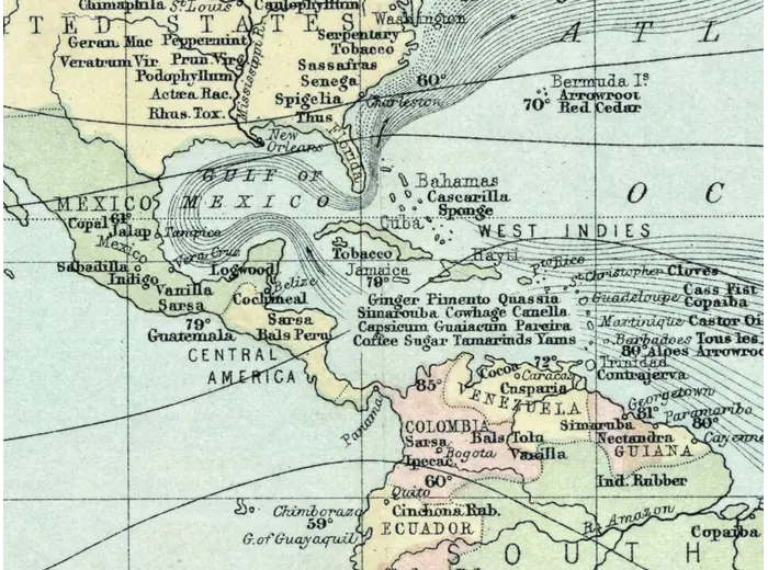 Detail at 1:1 — the West Indies and Central America with hand colour