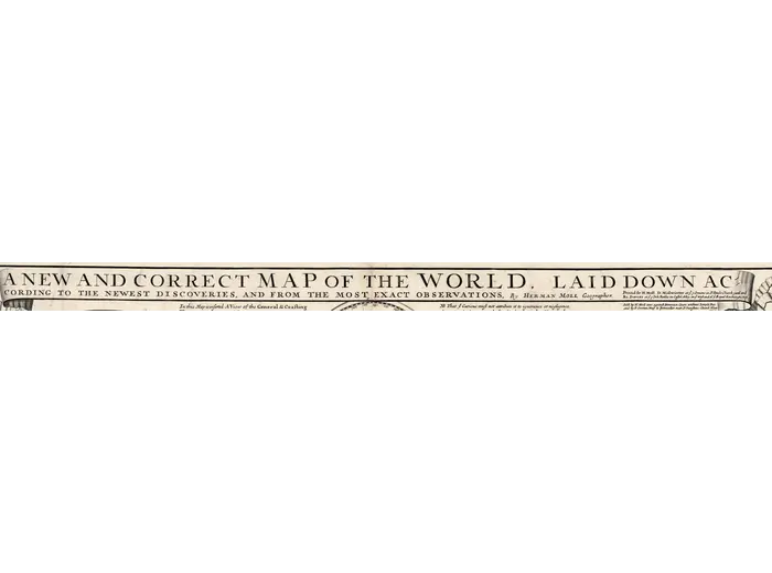 Antique World Map 1709 — Moll, A New and Correct Map — detail 1: title banner