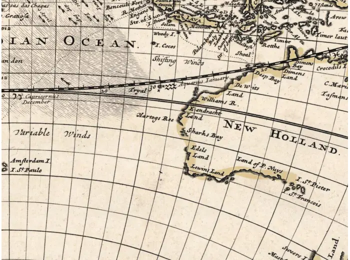 Antique World Map 1709 — Moll, A New and Correct Map — detail 4: east indies new holland