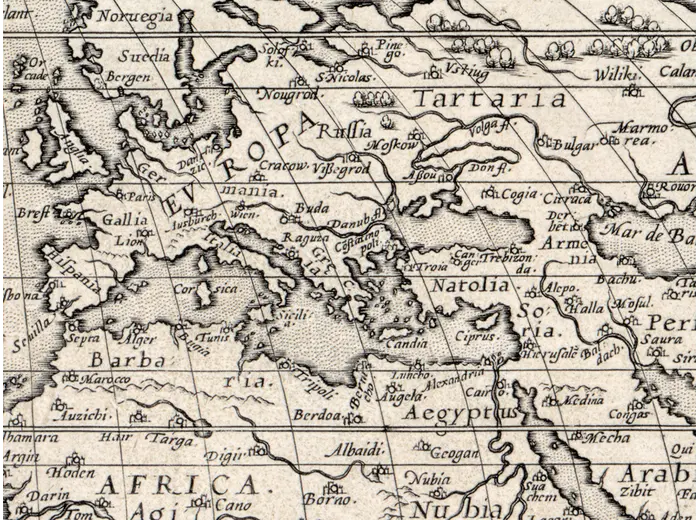 Antique World Map 1579 — Ortelius, Typus Orbis Terrarum — detail 4: europe v0925