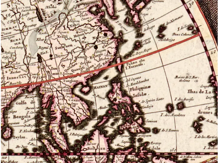 Antique World Map c. 1690 — Visscher, Orbis Terrarum Nova Tabula — detail 4: east indies japan