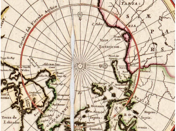 Antique World Map c. 1690 — Visscher, Orbis Terrarum Nova Tabula — detail 7: north polar inset