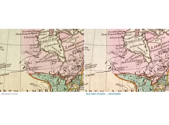 Antique World Map c. 1780 — Bowles, New and Accurate Map of the World — before and after restoration
