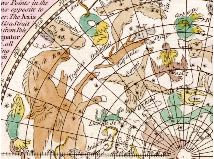 Antique World Map c. 1780 — Bowles, New and Accurate Map of the World — detail 6: northern sky hand colour