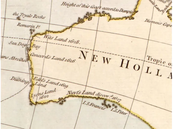 Antique World Map c. 1780 — Bowles, New and Accurate Map of the World — detail 7: new holland cook