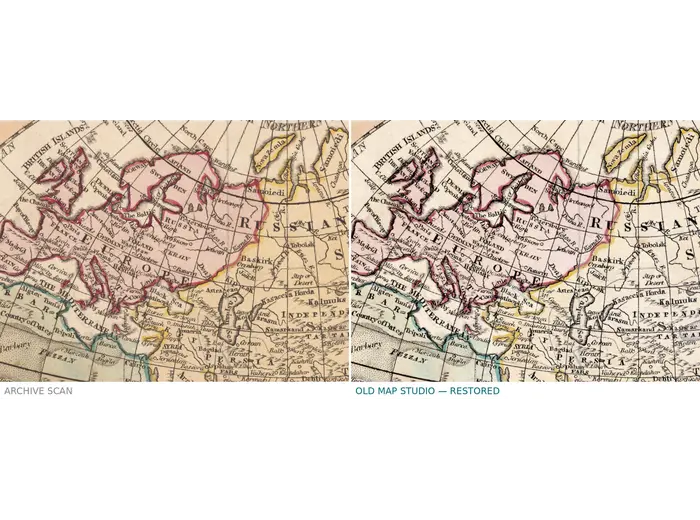 Antique World Map c. 1807 — Arrowsmith, The World — before and after restoration