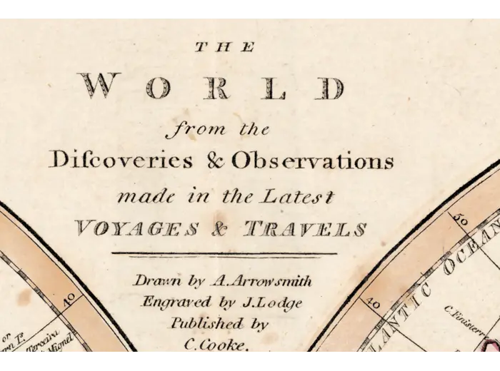 Antique World Map c. 1807 — Arrowsmith, The World — detail 1: title