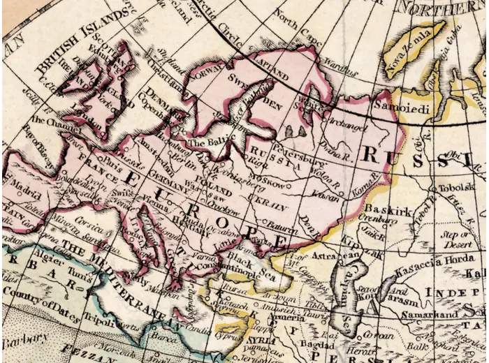Antique World Map c. 1807 — Arrowsmith, The World — detail 3: europe