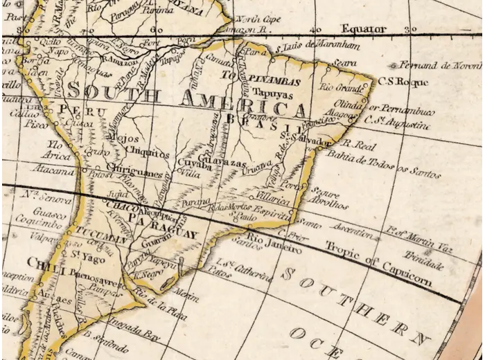 Antique World Map c. 1807 — Arrowsmith, The World — detail 5: south america