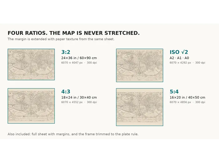 Stara mapa świata 1602 — Mercator i Hondius, Orbis Terrae — rozmiary druku w 300 dpi