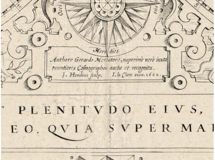 Stara mapa świata 1602 — Mercator i Hondius, Orbis Terrae — detal 2