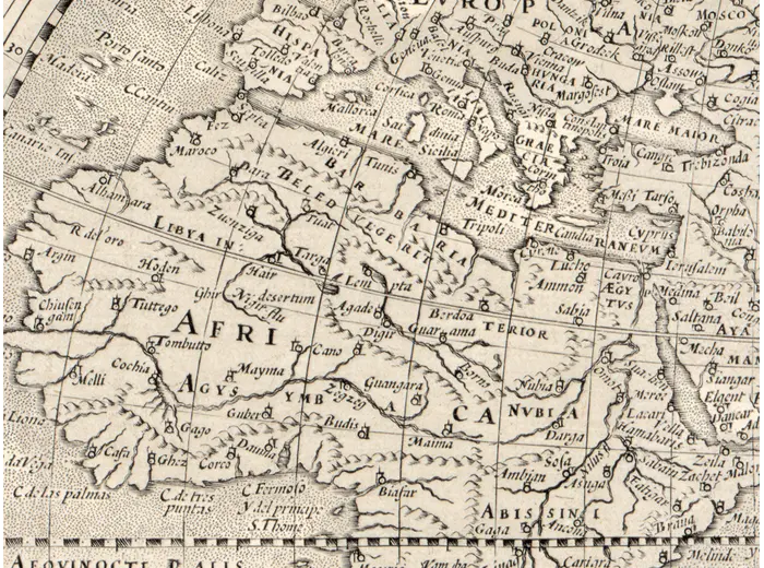Stara mapa świata 1602 — Mercator i Hondius, Orbis Terrae — detal 4