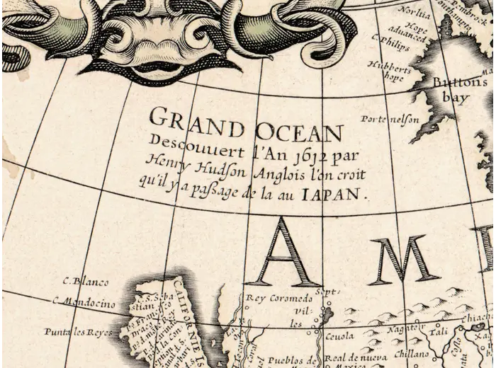 Antique World Map 1628 — Danckerts, Charte Vniuerselle — detail 3: detail north america