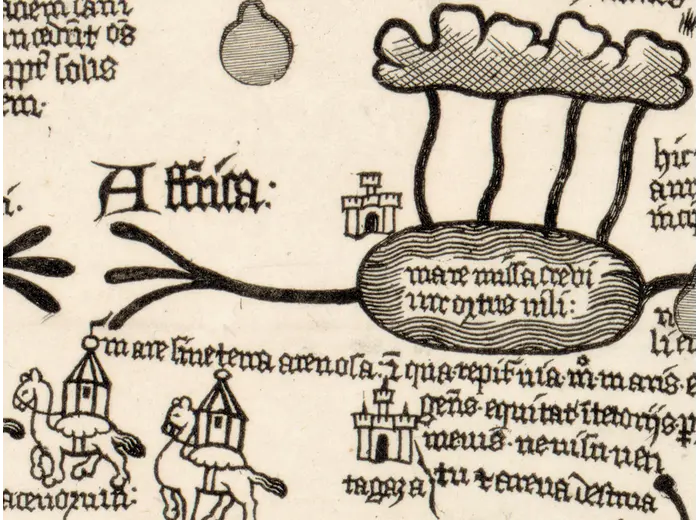 Antique World Map c. 1450 — Borgia Map, Facsimile Borgia 1797 — detail 4: affrica north