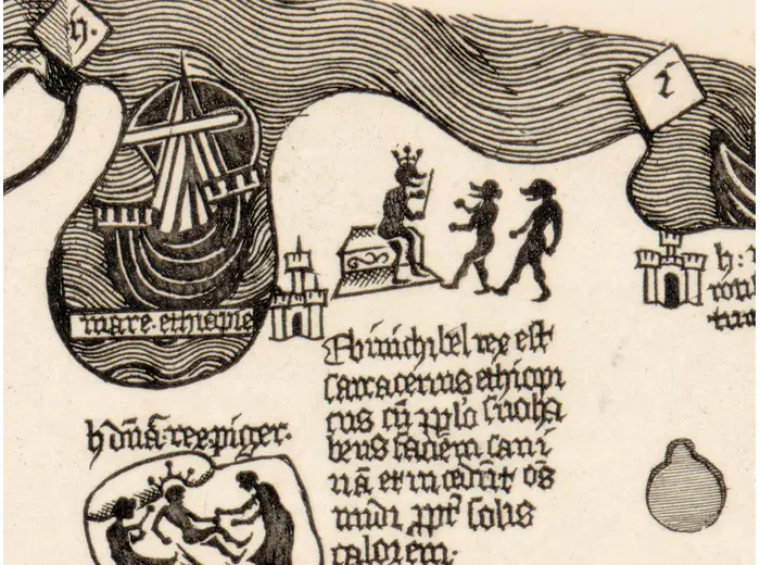 Antique World Map c. 1450 — Borgia Map, Facsimile Borgia 1797 — detail 5: ship top