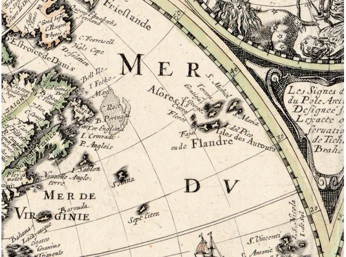 Antique World Map 1645 — Blaeu, Novvelle et Exacte Description — detail 6: hand colour virginia