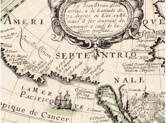 Antique World Map 1645 — Blaeu, Novvelle et Exacte Description — detail 7: california island