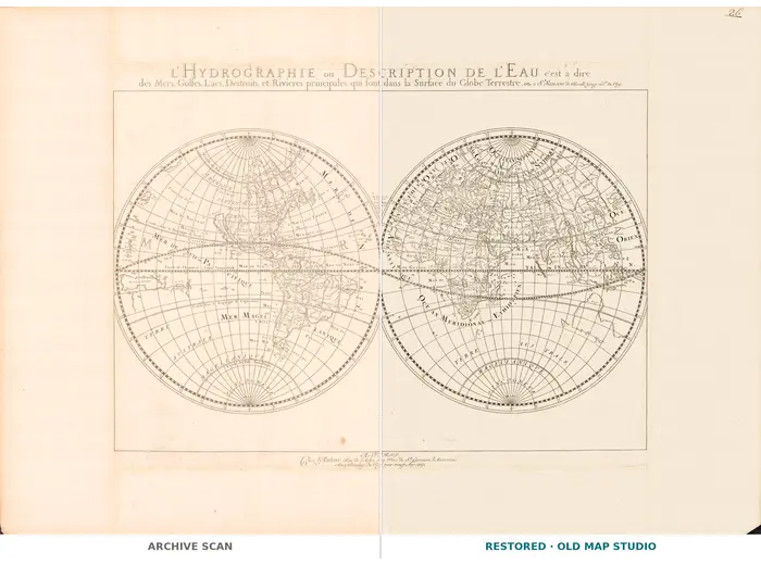 Antique World Map 1652 — Sanson, L'Hydrographie — full sheet before and after restoration