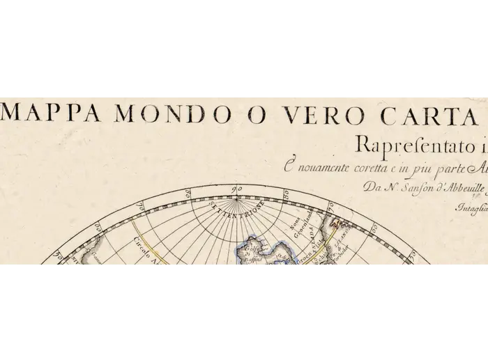 Antique World Map 1684 — Sanson, Mappa Mondo — detail 1: title
