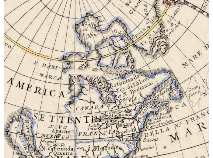 Antique World Map 1684 — Sanson, Mappa Mondo — detail 2: north america