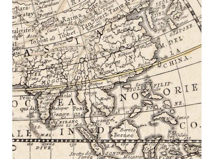 Antique World Map 1684 — Sanson, Mappa Mondo — detail 4: asia east indies