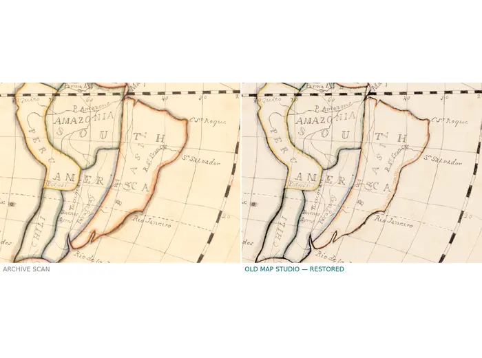 Antique World Map 1811 — Van Schaack, Most Recent Discoveries — before and after restoration