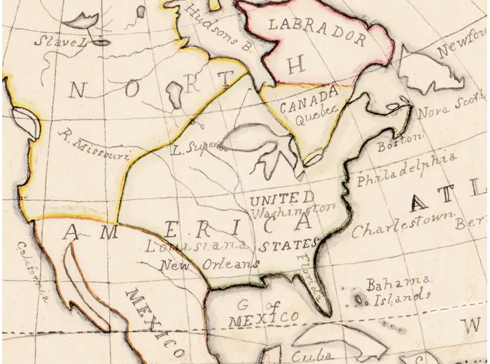 Antique World Map 1811 — Van Schaack, Most Recent Discoveries — detail 2: detail north america 1811