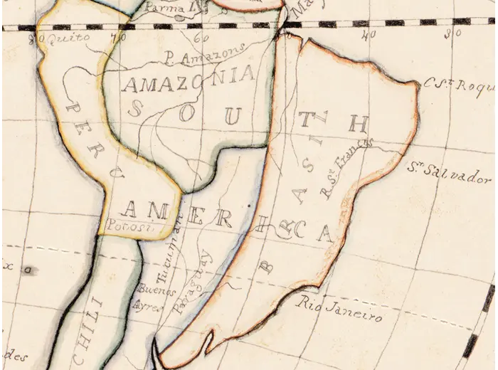 Antique World Map 1811 — Van Schaack, Most Recent Discoveries — detail 3: detail south america