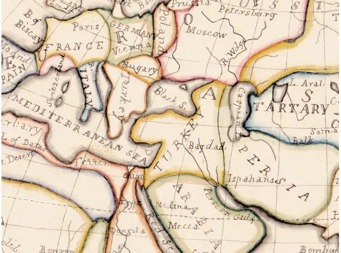 Antique World Map 1811 — Van Schaack, Most Recent Discoveries — detail 4: hand colour europe